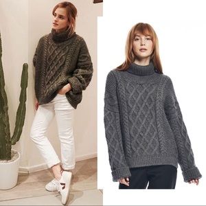 Zady Cable Knit Sweater ASO Emma Watson Turtleneck M Gray